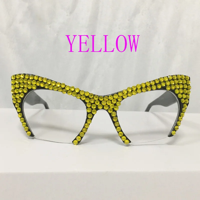 YELLOW Новинка, роскошные женские солнцезащитные очки с кристаллами, стразы, кошачьи глаза, солнцезащитные очки для женщин, украшения, женские дизайнерские очки - Цвет линз: YELLOW