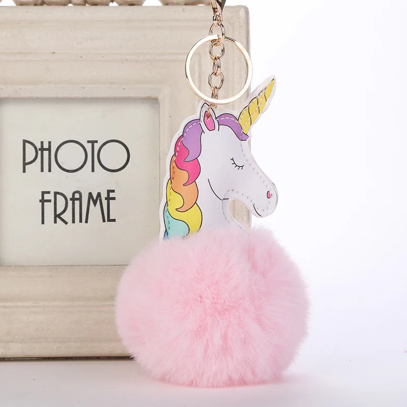 Unicorn Keychain Sleutelhanger Pom Leather Pompom Bag Charm Llavero Pompon Brelok Do Kluczy Trinket Women Car Cute Key Chain | Украшения и