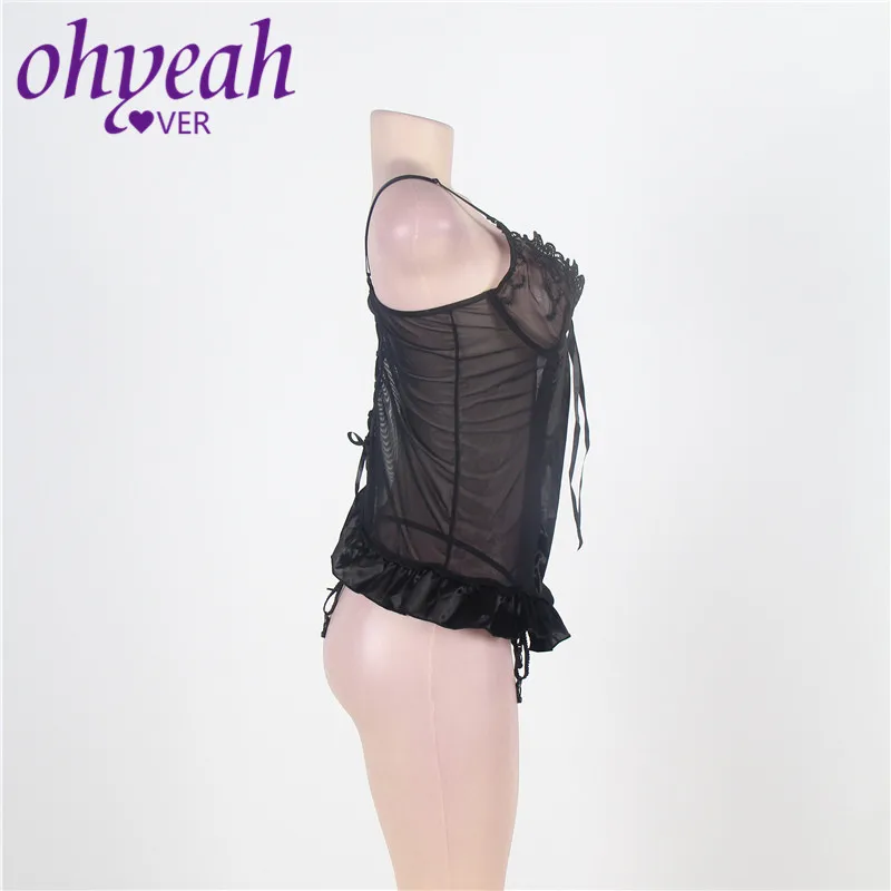 Ohyeahlover черная атласная комбинация с вышивкой, женские сексуальные наряды, большие размеры, эротичное нижнее бельё, сорочка с открытой спиной, RM7429