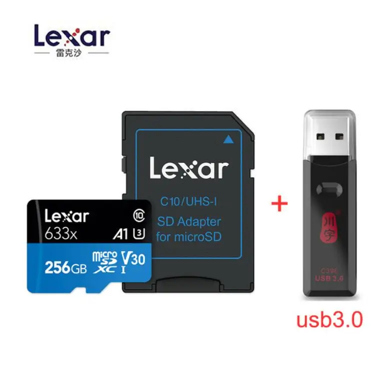 Lexar 633x высокая скорость 95 МБ/с./с 512 ГБ 256 ГБ 128 Гб Micro SD карта памяти адаптер SDHC UHS-I U1 U3 A1 A2 для дрона - Емкость: 256GB-C396