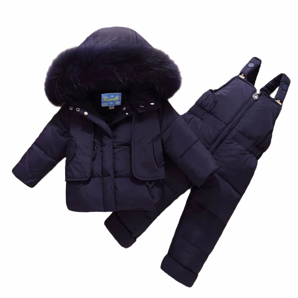 

HSSCZL NEW Children Clothing Set Jumpsuit Snow Jacket+bib Pant 2pcs Set Baby Boy Girls Duck Down Jacket Coat With Fur Hood 0-3A