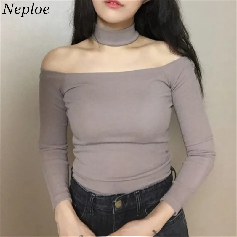 Neploe/Новые однотонные женские топы Корейская Весенняя мода футболка с вырезом