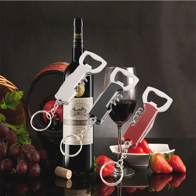 

30 Pcs New 3 in 1Red wine bottle opener keychain beer bottle opener Keychain Corrosion-Resistant Anti Wear Keyring