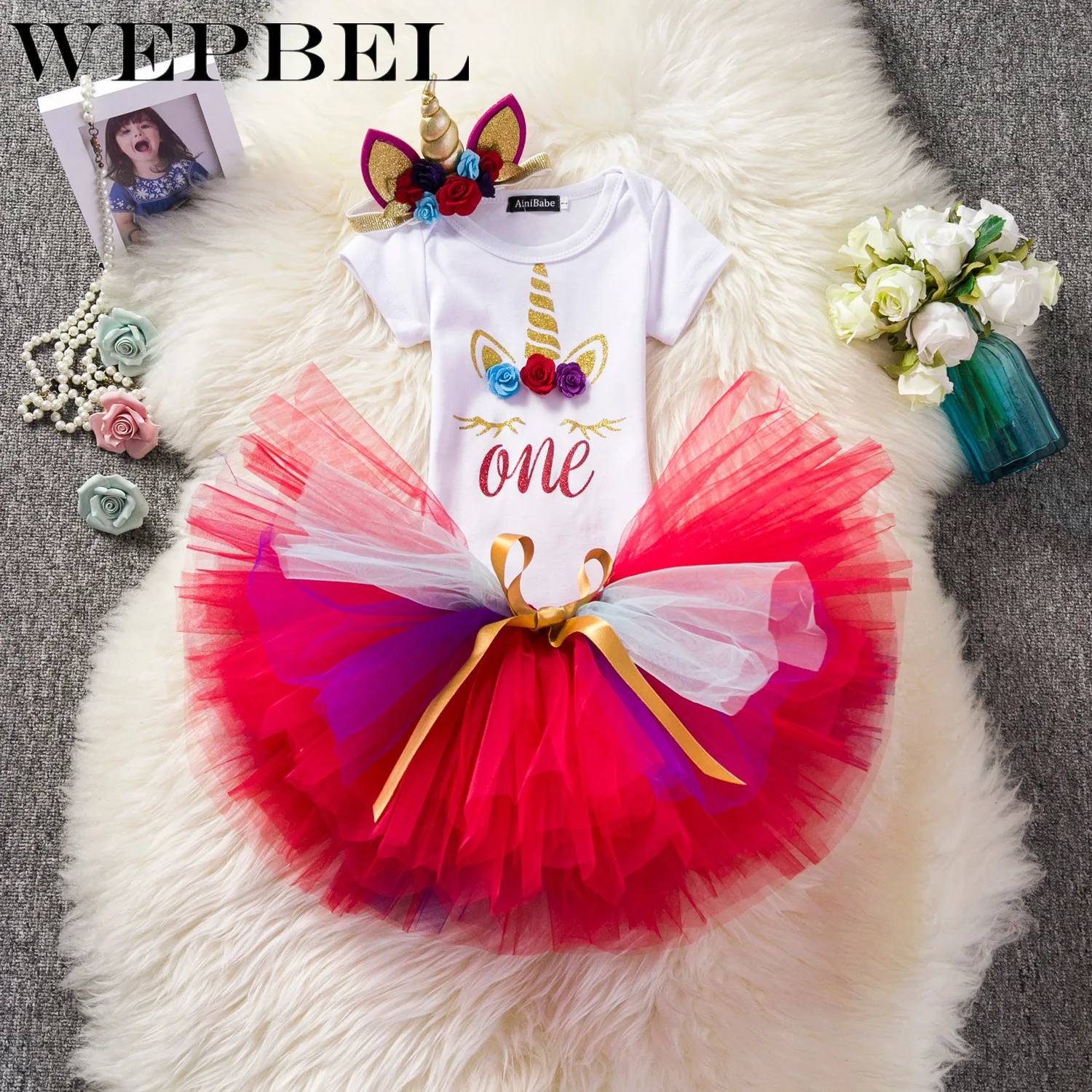 WEPBEL/лето 2019 милая фиолетовая одежда с изображением единорога для маленьких