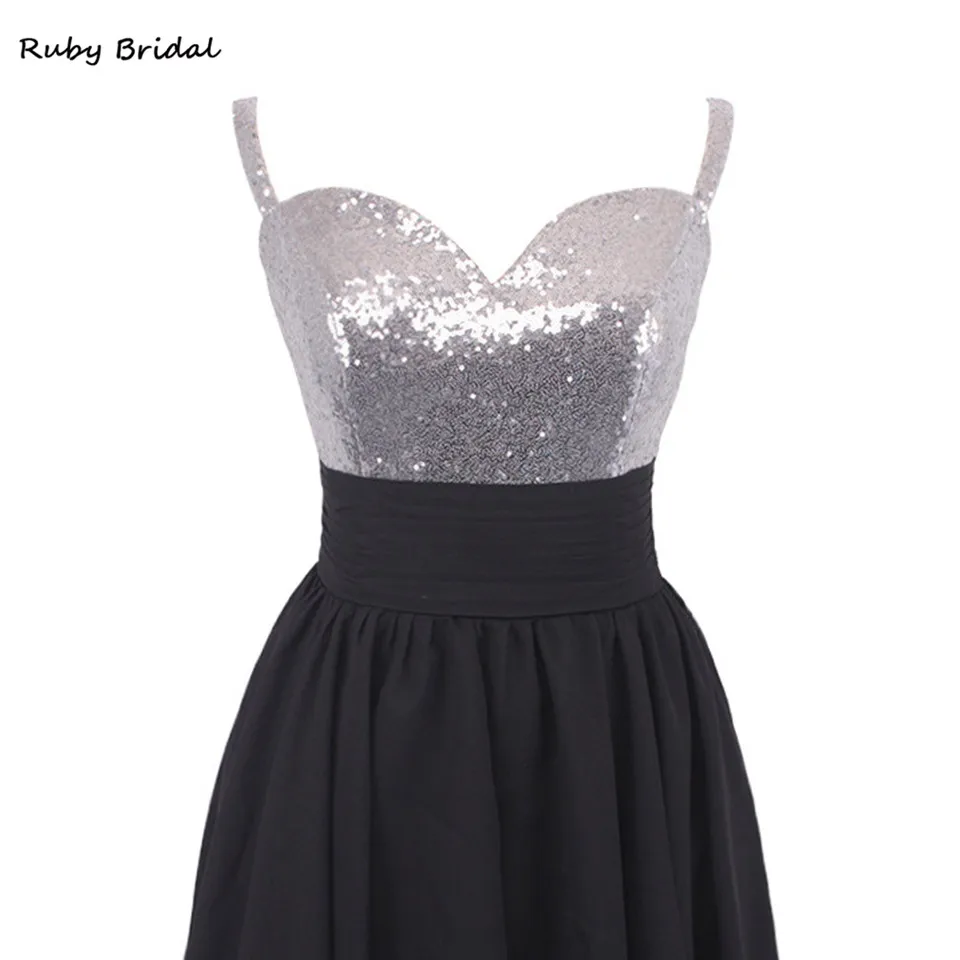 Ruby Bridal 2017 роскошные черные шифоновые Серебристые вечерние платья со складками
