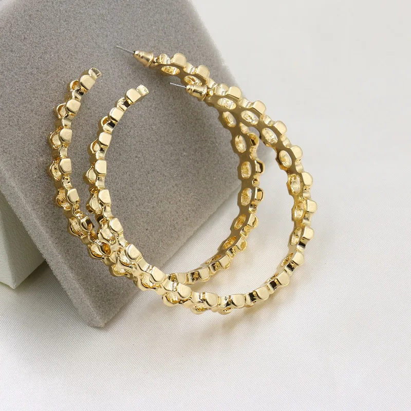 Женские массивные серьги качели большие круглые с золотистой цепочкой Ювелирное