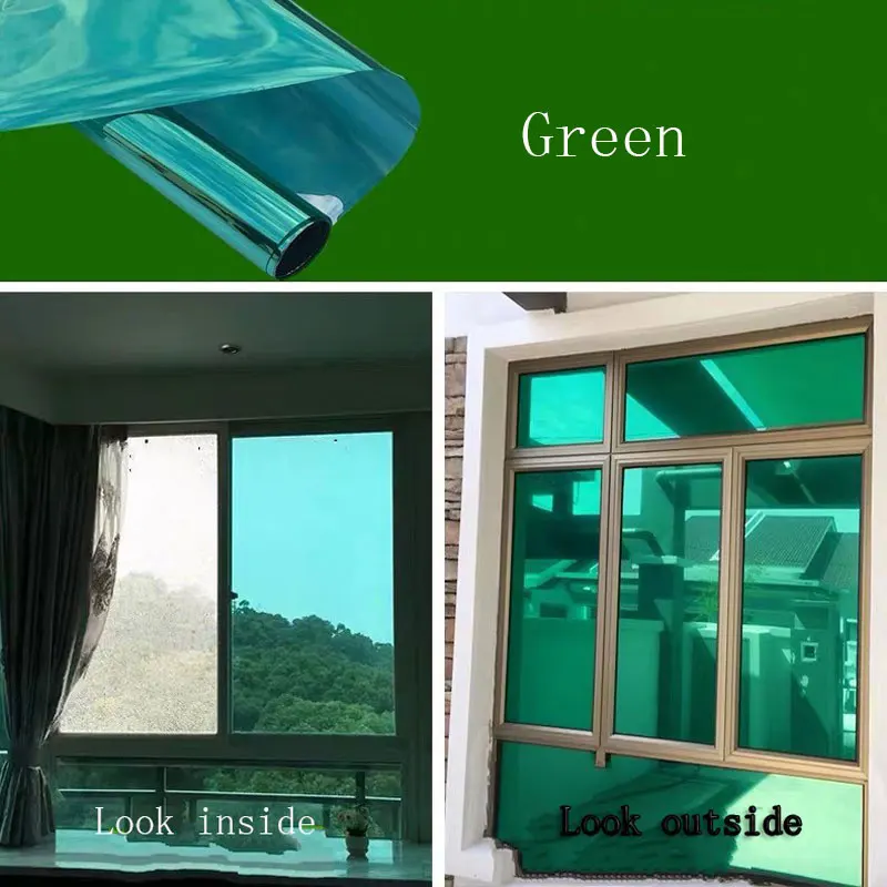 Green 30(w)x100cm(h) Пленка на окно с солнечным зеркалом DIY односторонняя пленка для конфиденциальности термоконтроль анти-УФ Декоративная пленка из фольги самоклеящаяся пленка для дома и офиса - Цвет: Green 30(w)x100cm(h)