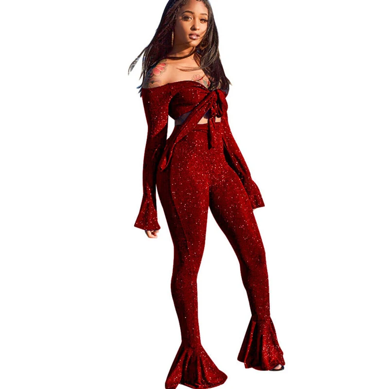 Женский новый комбинезон с расклешенными рукавами сексуальный из двух частей