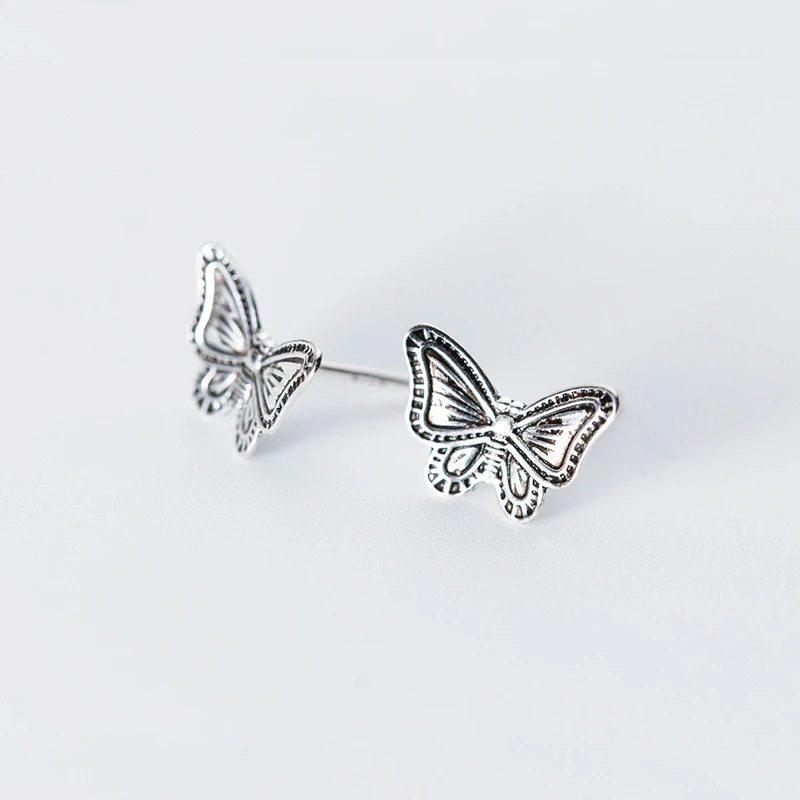 

Jinleansu Butterfly Stud Earrings Cute 925 Sterling Thai Silver Lovely Animal Ear Nail Jewelry For Women Girl