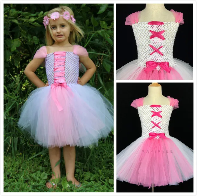 Милое розовое платье-пачка для девочек детское вязаное фатиновое платье
