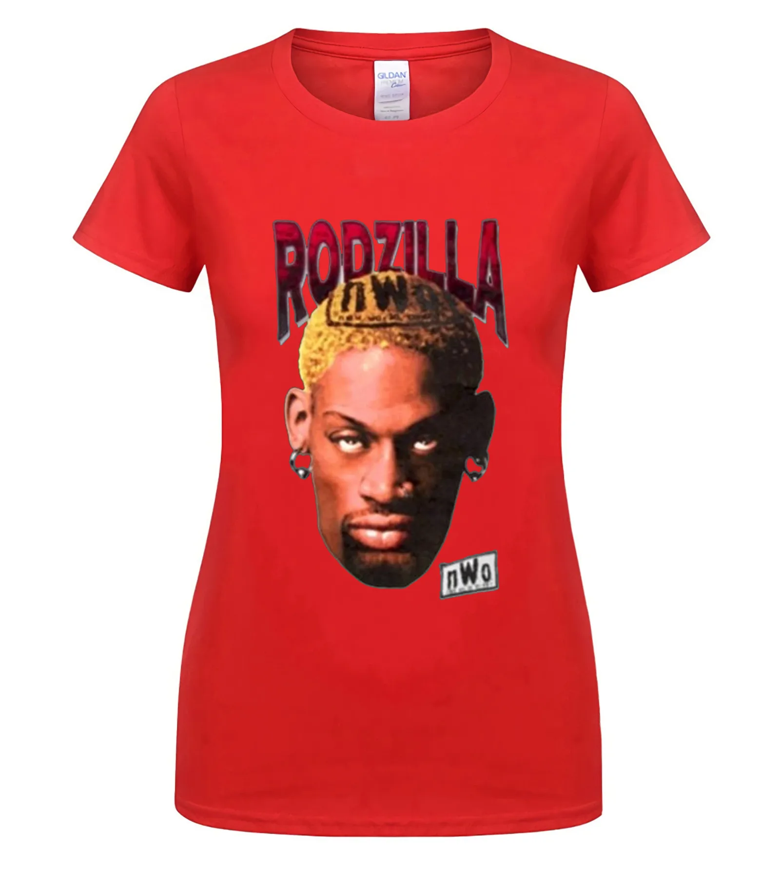 Phiking Dennis Rodman Rodzilla WCW футболка с круглым вырезом по низкой цене, Мужская футболка с коротким рукавом, Забавные Рубашки с коротким рукавом - Цвет: women red