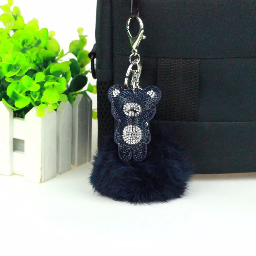 2017 модные ювелирные изделия милый мех Женская цепочка для ключей медвежонок
