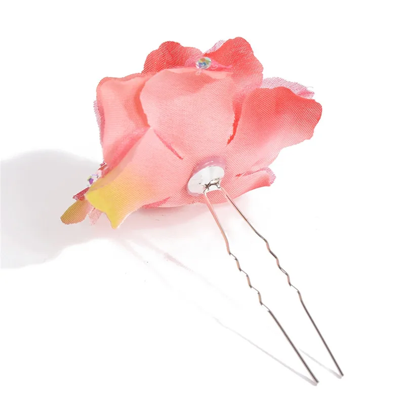 PINKSEE 2 Pcs Organza Fabric Rose Flower Hairpin With Crystal 16 Colors Headwear Bridal Hair Accessory Jewelry tiara de noiva | Украшения и