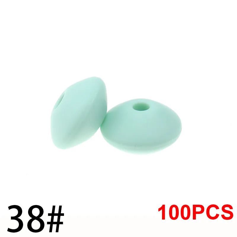 38 Mint Green QHBC 12*7 мм Прорезыватель для зубов 100 бусины в форме чечевицы силиконовый жемчуг BPA бесплатно детский кусающий Прорезыватель для зубов ожерелье пищевого класса мама игрушки для кормления - Цвет: 38 Mint Green