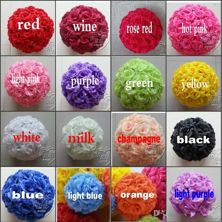 

16"/40 CM Artificial Rose Silk Flower Kissing Balls White Flowers Ball For Christmas Ornaments Wedding Party Decoration 16 Color