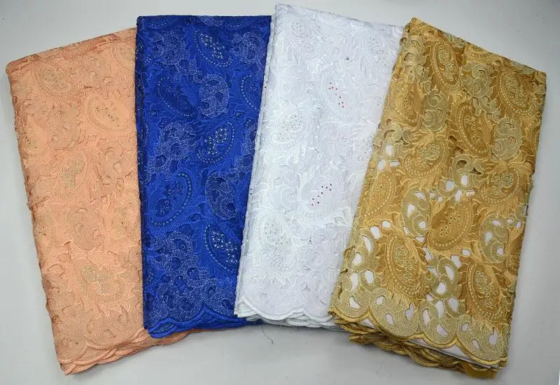 African stone High Quality Royal blue Swiss Voile Lace Rhinestones French 100% cotton Fabric For wedding dress KRE01 | Дом и сад