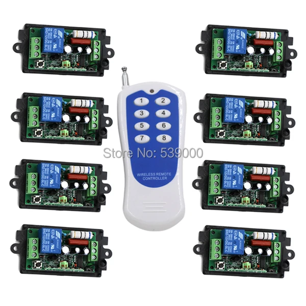 

AC220V 1 CH 1CH RF Wireless Remote Control Switch System,8CH Transmitter + 8 X Receivers,Toggle/Momentary,315/433.92
