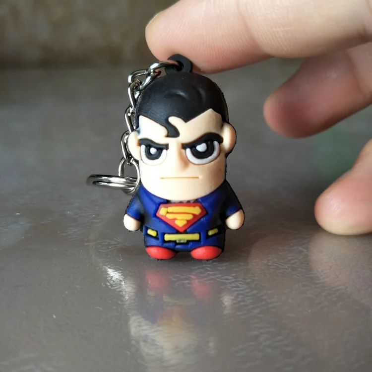 Superman 3D мультяшная фигурка ПВХ Marvel Мстители брелок милый супергерой Бэтмен человек паук брелок для ключей детский брелок подарок - Цвет: Superman