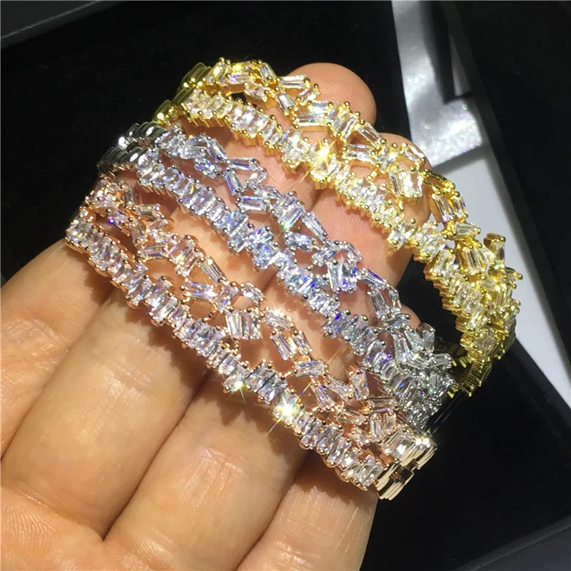 Vecalon Jewelry AAAAA cubic zirconia Bangle cuff White Gold Filled Party Bracelet bangle For women Wedding accessaries Gift | Украшения и