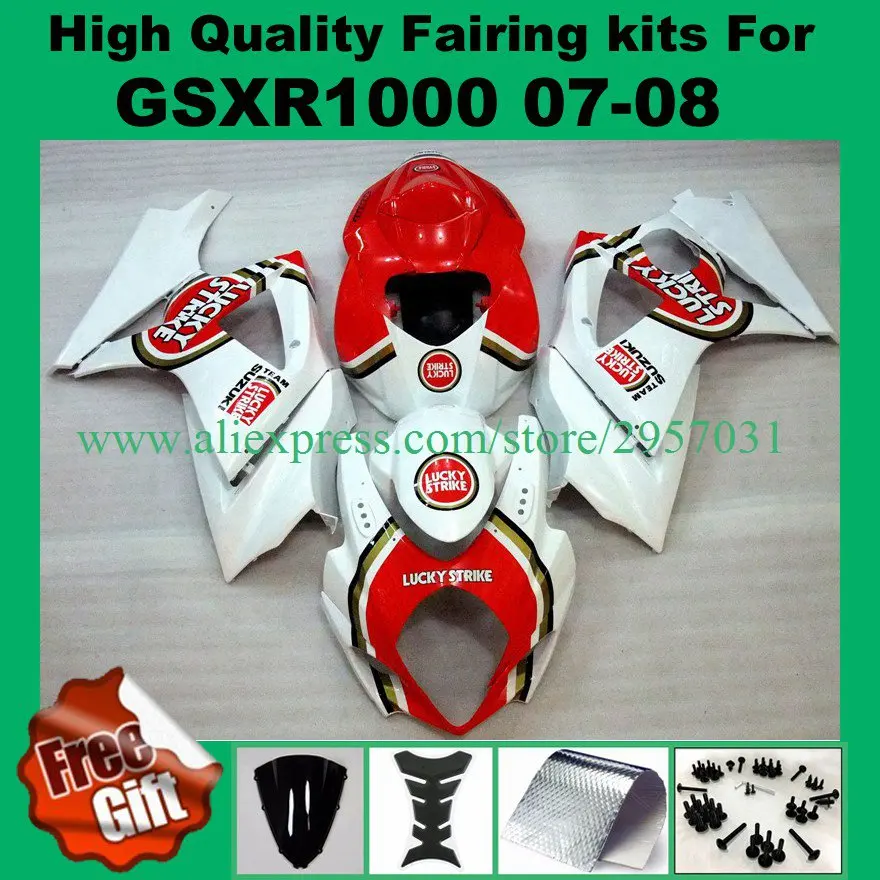 

100%Fit Injection fairings for GSXR1000 07 08 GSX-R1000 2007 2008 GSXR 1000 K7 K8 SUZUKI ABS Fairing kit LUCKY STRIKE red white