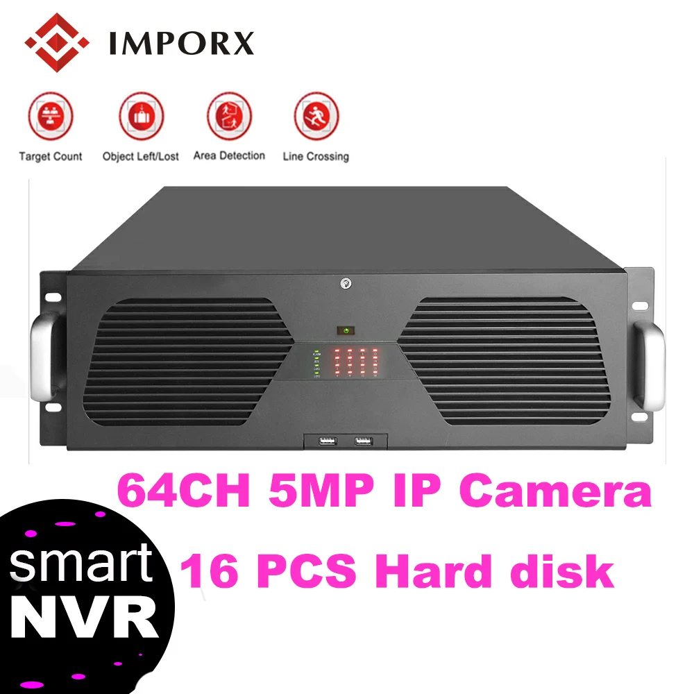 IMPORX 64Ch NVR видеорегистратор видеонаблюдения CCTV для наружной безопасности 5MP Super HD 16