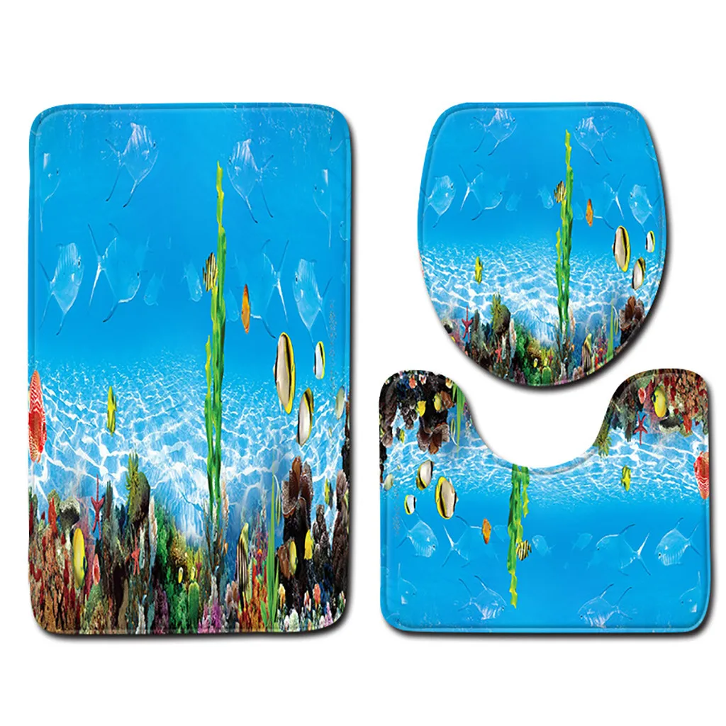 3 шт./компл. подводный мир Нескользящие ванная комната коврик ковер абсорбент пьедестал ковры крышка туалет для ванной коврик Decor311W