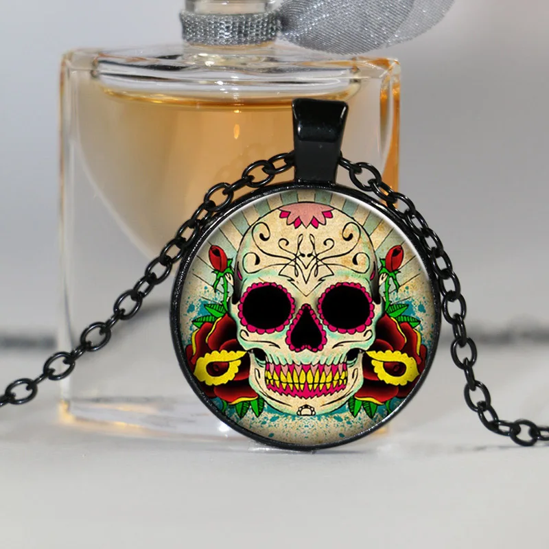 Подвески и цепочки винтажные украшения с изображением сахарного черепа выпуклая