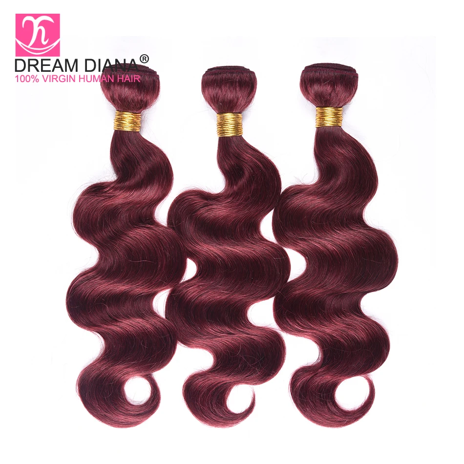DreamDiana цвет 99j пучки волос средства ухода за кожей волна Красное вино ткань Remy