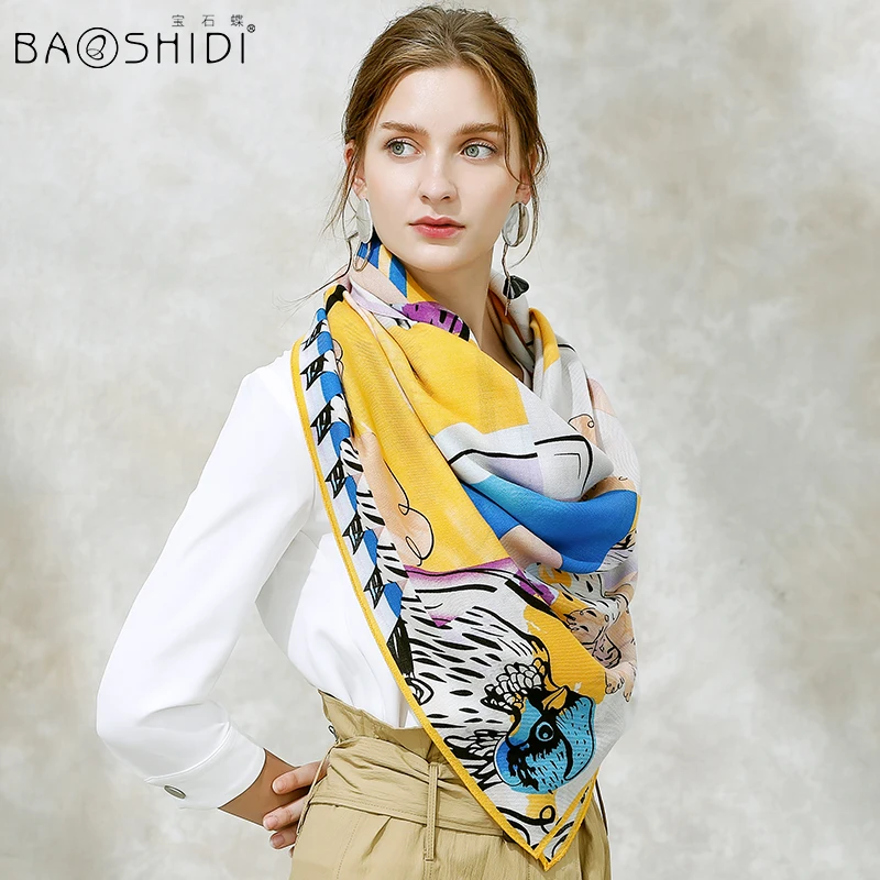 [BAOSHIDI] Модный женский шерстяной шарф, теплый мягкий зимний шарф-одеяло, бесконечная Женская шаль, роскошный бренд, натуральная шерстяная ткань