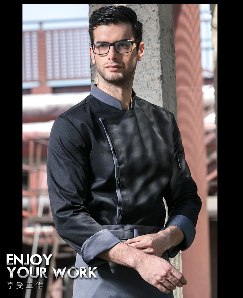 new arrival spring quality long sleeve white black restaurant kitchen work clothes chef cloth and cook uniform for man