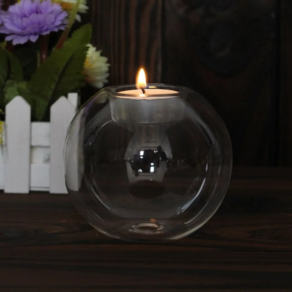 8CM/10CM/12CM Transparent Round Hollow Heat Resistant Glass Candle Holder Wedding Fine Candlestick Dining Room Home Decoration