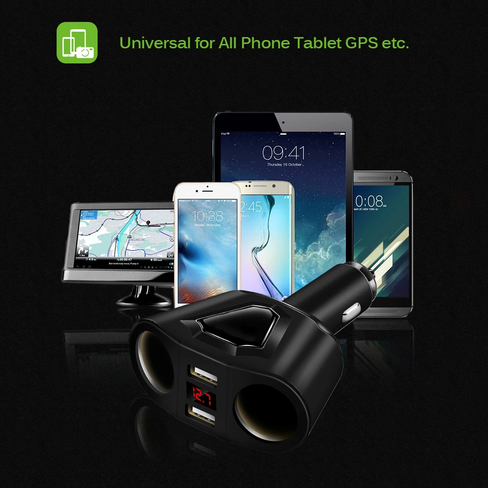 Электронный Разветвитель Прикуривателя 3.1A двойной USB Автомобильное зарядное устройство для телефона с током Volmeter для iphone ipad samsung