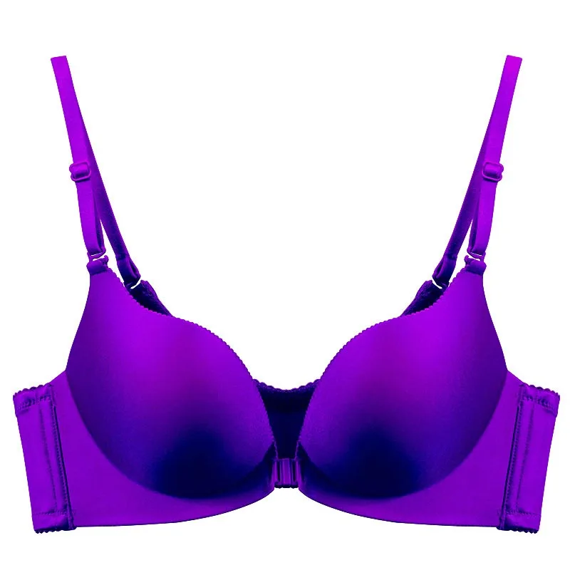 Purple Женское нижнее белье, без косточек, Передняя Кнопка, регулируемое, бесшовное, сексуальное, цельный, глянцевый, пуш-ап, однотонный, беспроводной, удобный бюстгальтер - Цвет: Purple