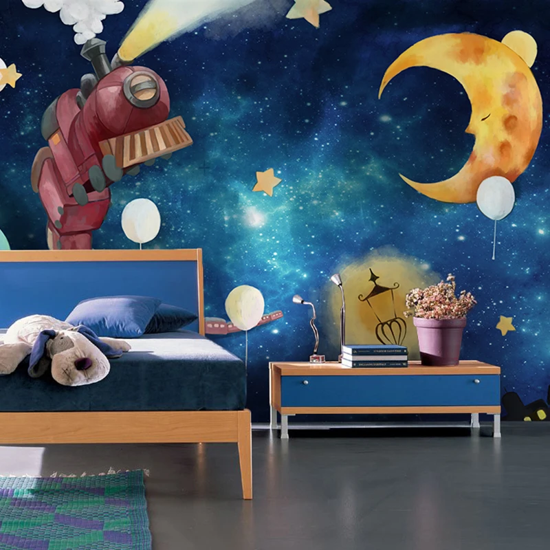 Голубая планета Star Night вид обоев Детская комната мальчиков спальня фон покрытия стен пользовательские мультфильм Поезд обои