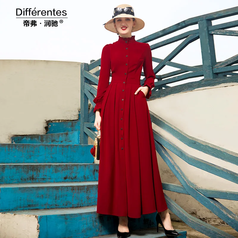Платье-Тренч на кнопках женское Красное длинное платье длиной до щиколотки DZ2033