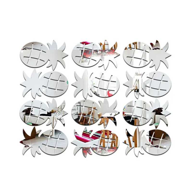 Новые 12 шт 3D Серебристые/Золотые Зеркальные в форме ананаса настенные Стикеры