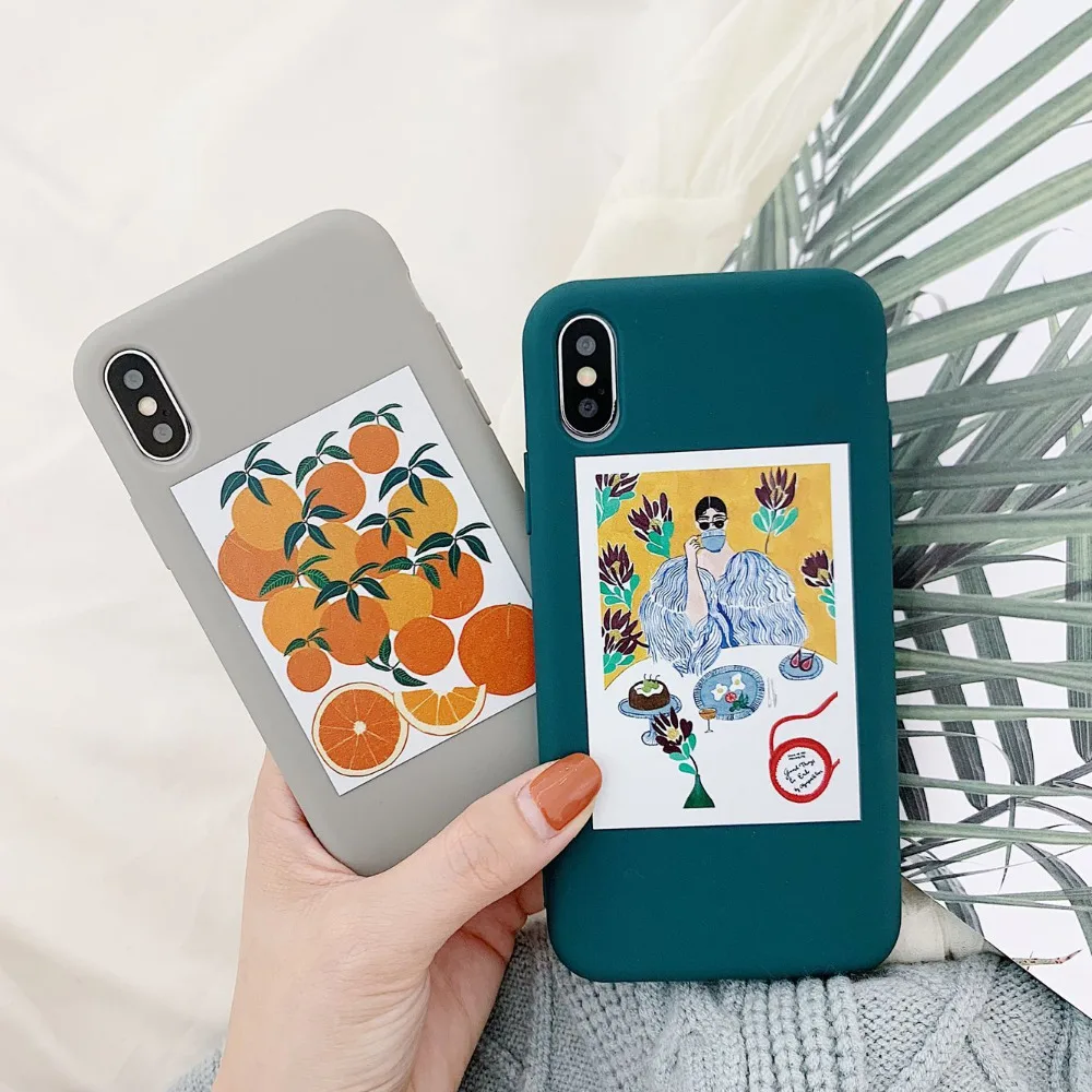 Матовый чехол для телефона с оранжевой иллюстрацией для iPhone X XS Max XR 6 6S 7 8 Plus, мягкие чехлы с милыми рисунками из мультфильмов и цветов, задняя крышка