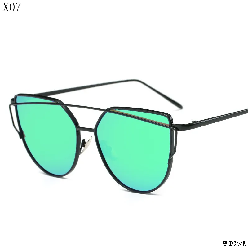 New Cat Eye Sunglasses Women Brand Designer Fashion Twin-Beams Rose Gold Mirror Cateye Sun Glasses For Female - Цвет линз: 7