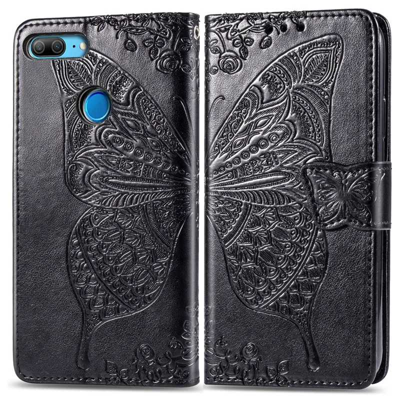 Black Умный FIG-LX1 чехол huawei P, мягкий силиконовый роскошный кожаный чехол с 3D бабочкой, флип-чехол для huawei P Smart, чехол 5,65 - Цвет: Black