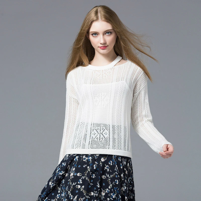 Womens Clothing Jumper Sweater Knitted Pullovers Hot 2018 Autumn Fashion Full Flare Sleeve O-Neck Hollow Out Loose Women Tops | Женская