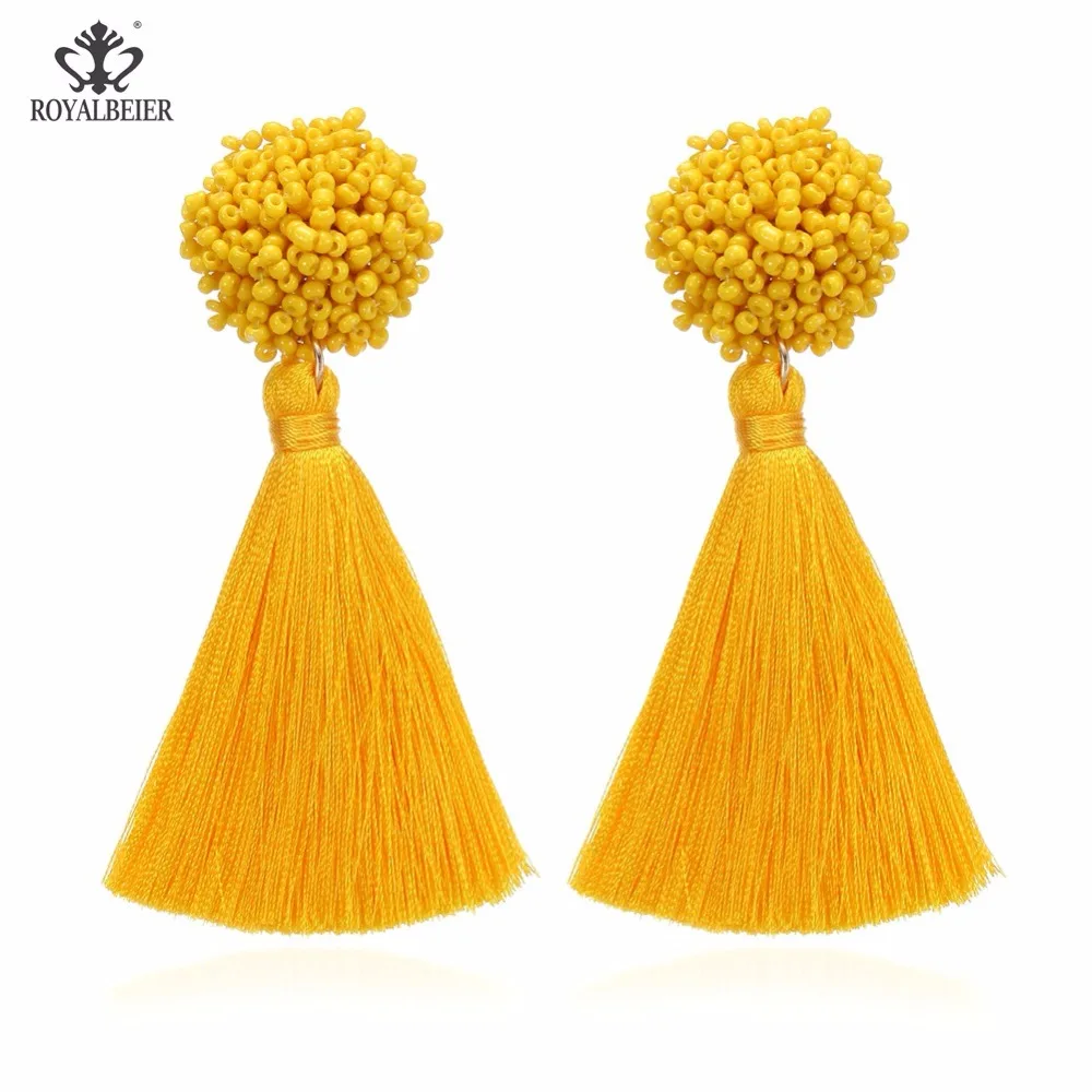 ROYALBEIER Boho Handmade Colorful Tassel Earring for Women Resin Beads Statement Drop Dangle Earrings Female Party Gifts Jewelry | Украшения