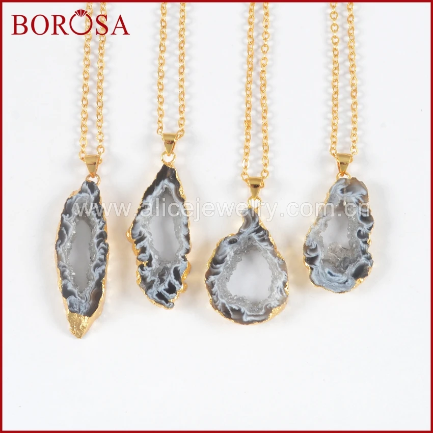 BOROSA чистое серебро Золотой Цвет Прямоугольник Натуральный Druzy Кварц