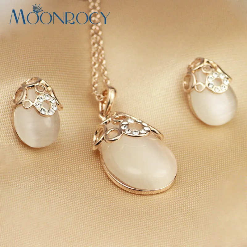Moonrocy Jewelry Бесплатная доставка розовое золото Цвет кубического циркония Опал