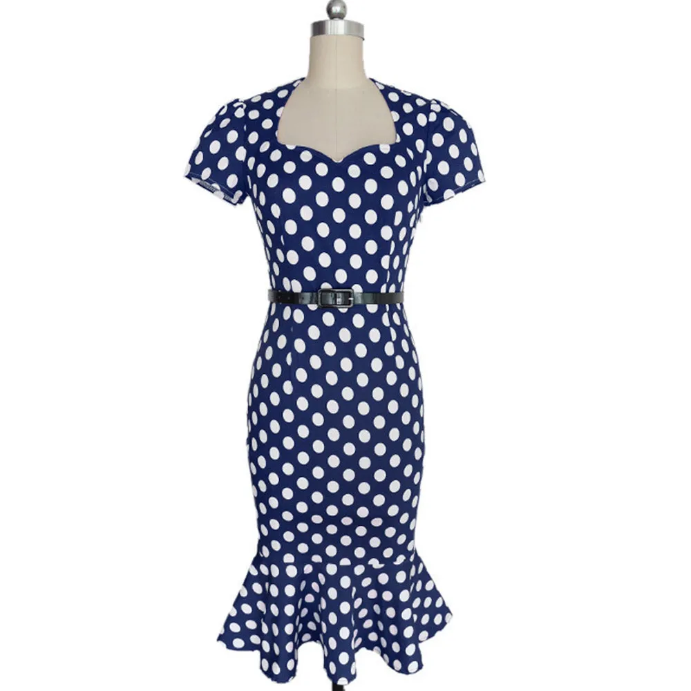 Wendywu Новое повседневное женское белое в горошек модное синее облегающее платье с