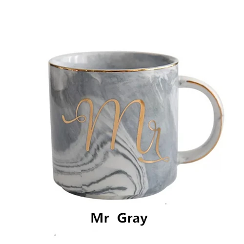 Mr Gray Мраморные керамические кофейные кружки, чайная чашка, молоко, сок, лимон, кружка, позолота, кружки мистер и миссис, пара, подарок для влюбленных, Утренний завтрак, креативная чашка - Цвет: Mr Gray