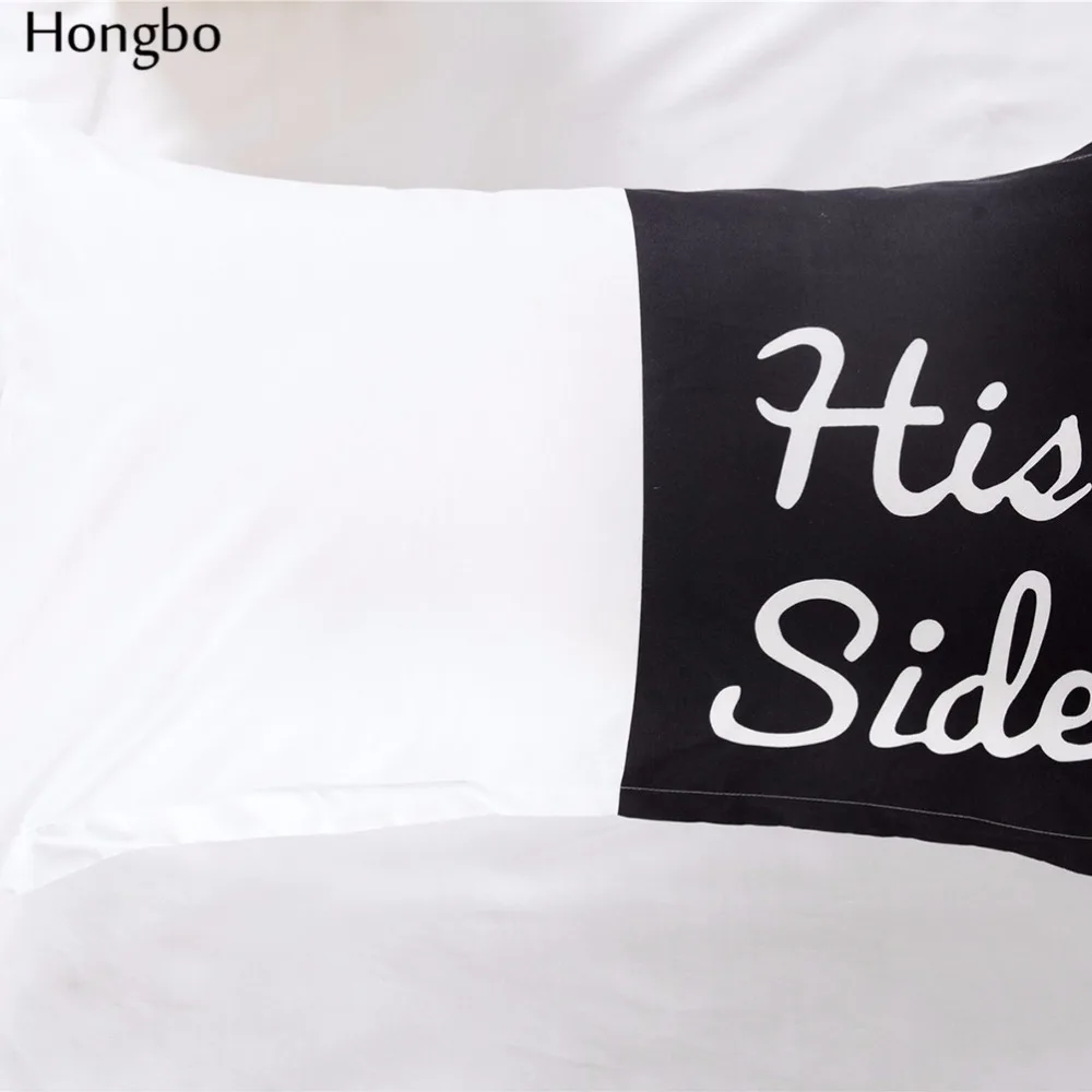 Постельное белье Hongbo черно белое с надписью Her Side His комплекты постельного белья