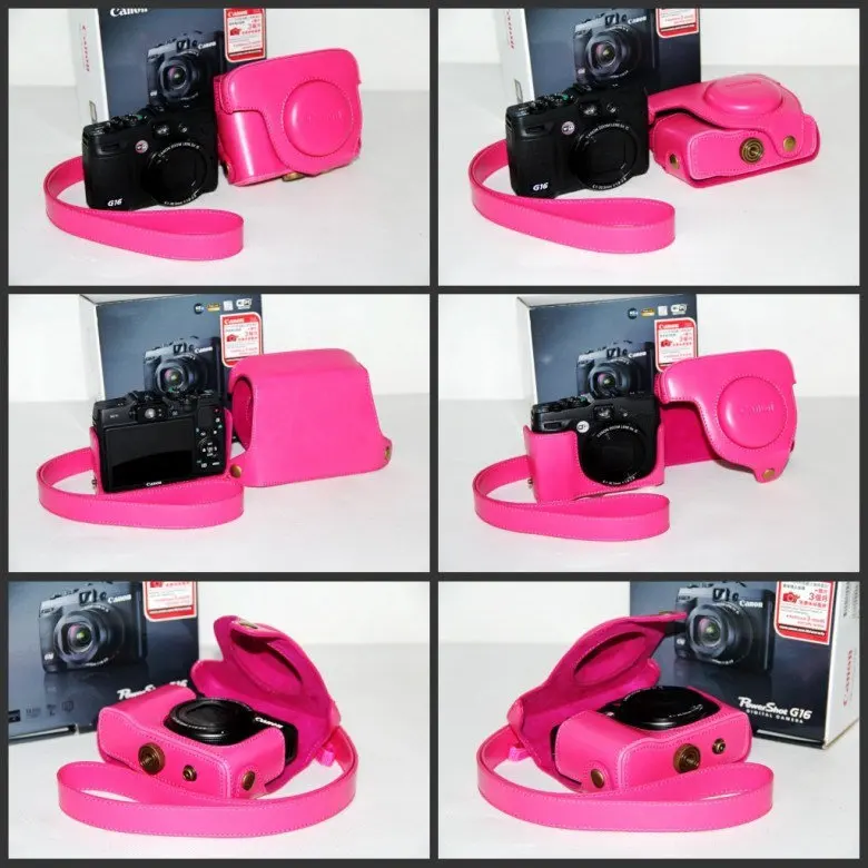 Черный/коричневый/розовый/кофейный кожаный чехол для камеры цифровой Canon G15 G16