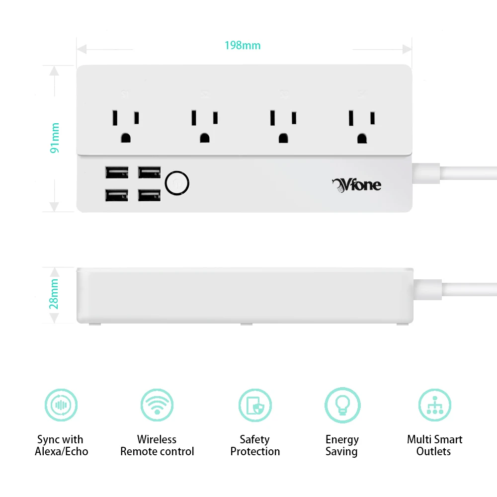 Smart Plugs WiFi Power Strip with Alexa Home Automation Voice Control Google Surge Protector 4 AC Out and USB | Удлинители