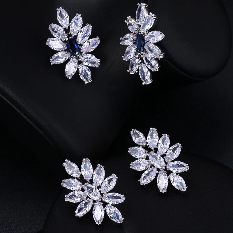 2019 модные роскошные серьги гвоздики с фианитом в виде маркиза серебряного цвета