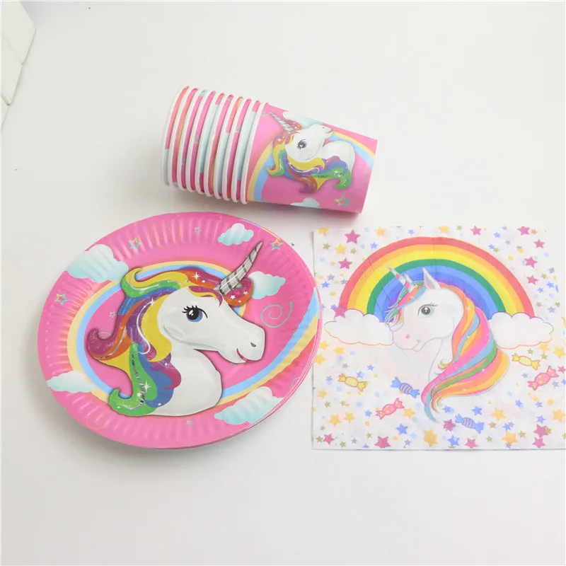 60 шт Единорог вечерние одноразовые Unicornio Одноразовая бумажная